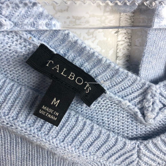 Talbots Double V Tie Back Sky Blue Sweater Women's Pima Cotton Size Medium - Picture 3 of 9